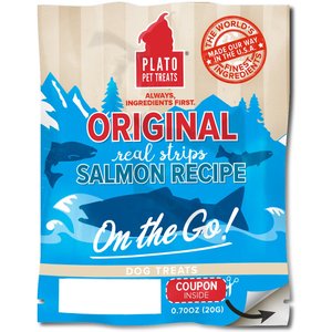 Plato Original Real Strips Salmon Recipe Dog Treats, 0.70-oz bag