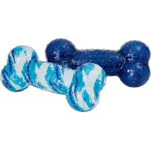 Frisco Retro Denim & Swirl TPR Bone Squeaky Dog Toy, Medium/Large, 2 count