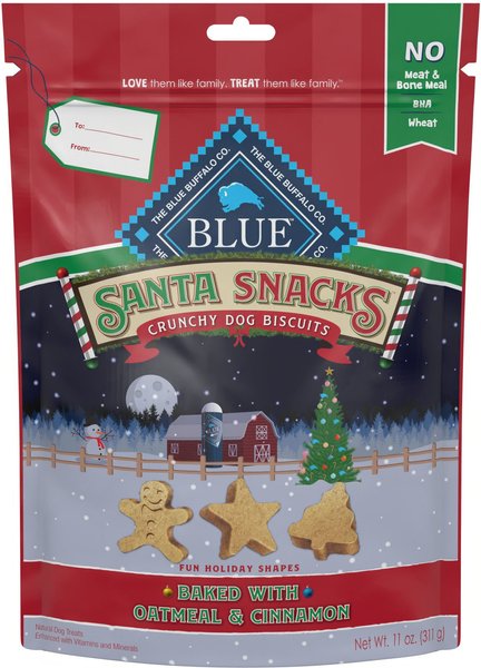 Blue Buffalo Holiday Santa Snacks Oatmeal & Cinnamon Crunchy Dog Treats, 11-oz bag slide 1 of 6