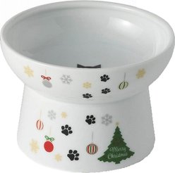 Necoichi X'mas Ceramic Elevated Cat Food Bowl, 1-cup