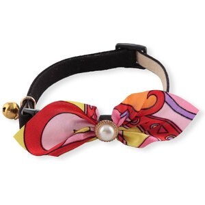Necoichi Chirimen Elegant Ascot Breakaway Cat Collar with Bell, Pink, 8.2 to 13.7-in neck, 2/5-in wide