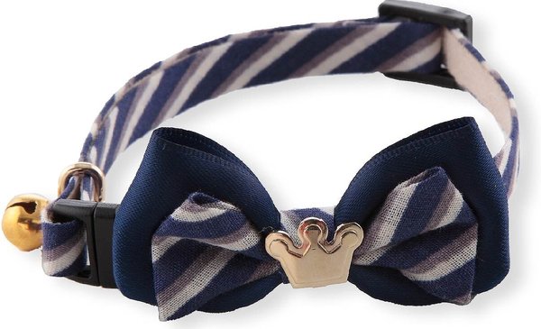 Necoichi Regal Crown Cotton Breakaway Cat Collar with Bell, Navy, 8.2 to 13.7-in neck, 2/5-in wide slide 1 of 8
