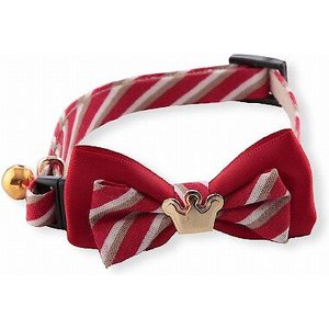 Necoichi Regal Crown Cotton Breakaway Cat Collar with Bell, Red, 8.2 to 13.7-in neck, 2/5-in wide