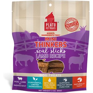 Plato Mini Thinkers Real Sticks Lamb Recipe Dog Treats, 3-oz bag