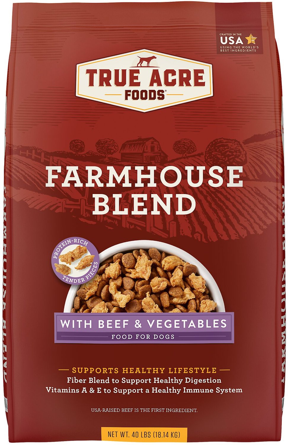 TRUE ACRE FOODS Farmhouse Blend with Beef & Vegetables Dry Dog Food, 40