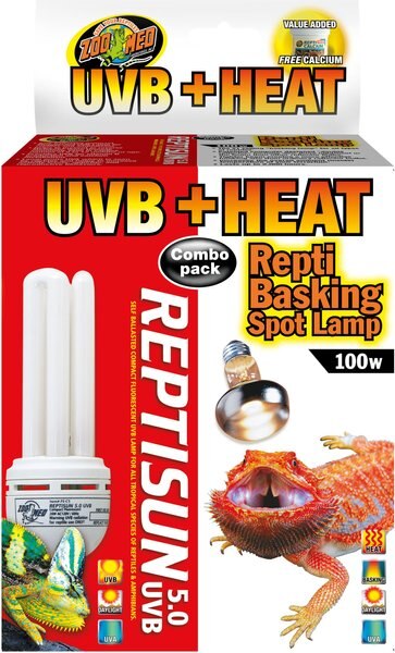 Zoo Med UVB + Heat Reptisun 5.0 26W UVB & Repti 100W Basking Spot Lamp Reptile Terrarium Combo Pack slide 1 of 2
