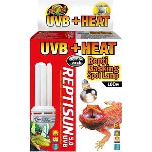 Zoo Med UVB + Heat Reptisun 5.0 26W UVB & Repti 100W Basking Spot Lamp Reptile Terrarium Combo Pack