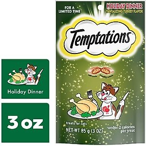 Temptations Classic Holiday Dinner Tantalizing Turkey Flavor Soft & Crunchy Cat Treats, 3-oz bag