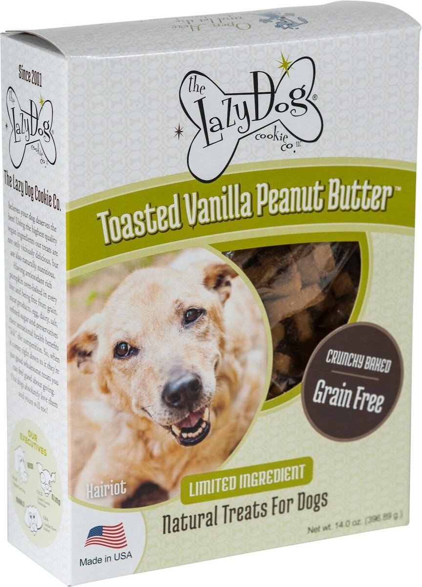 The Lazy Dog Cookie Co. Grain-Free Toasted Vanilla Peanut Butter Limited Ingredient Crunchy Baked Dog Treats, 14-oz box