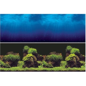 Vepotek Double-Sided Fish Aquarium Background, Deep Sea & Water Plants, Small