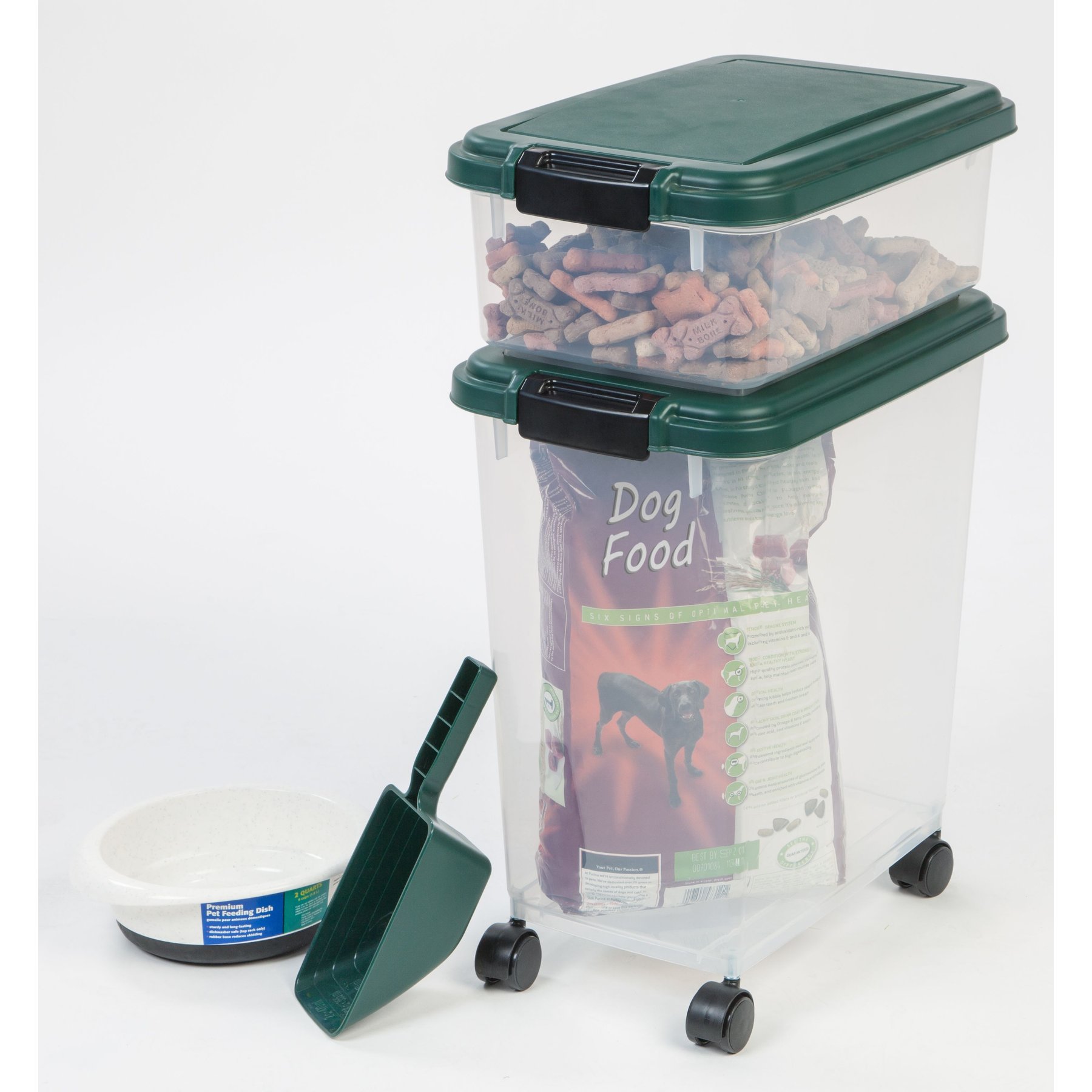 IRIS IRIS 3-Piece Remington Airtight Dog & Cat Food Container, Green