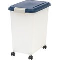 IRIS USA WeatherPro Airtight Pet Food Storage Container w/Attachable Casters, Pearl & Navy, 25-lb