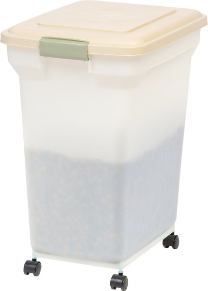 IRIS USA WeatherPro Airtight Dog Cat Bird & Other Pet Food Storage Bin Container with Removable Casters, Pearl, 45-lbs/55-qt slide 1 of 7