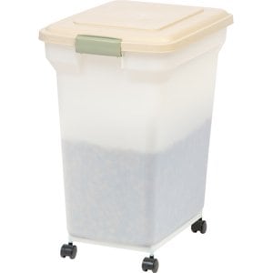 IRIS USA WeatherPro Airtight Dog Cat Bird & Other Pet Food Storage Bin Container with Removable Casters, Almond, 45-lbs/55-qt