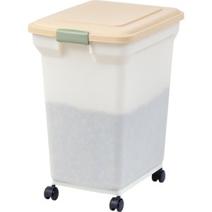 IRIS USA WeatherPro Airtight Dog & Cat Food Storage Container with Casters, Pearl/Almond, 58-lb