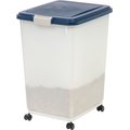 IRIS USA WeatherPro Airtight Dog, Cat, Bird & Other Pet Food Storage Bin Container with Attachable Casters, Clear & Navy, 50-lb