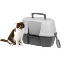 IRIS USA Hooded Corner Cat Litter Box with Front Door Flap & Scoop, Gray