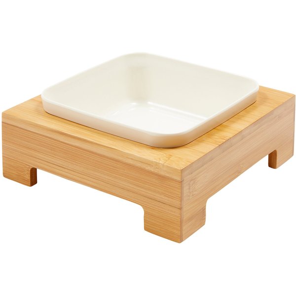 FRISCO Square Melamine Dog & Cat Bowl with Bamboo Stand, 5 cup, 1 count