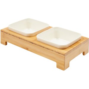 Frisco Square Melamine Dog & Cat Bowl Set with Bamboo Stand, Small: 2 cup