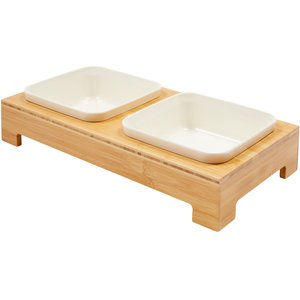 Frisco Square Melamine Dog & Cat Bowl Set with Bamboo Stand, Medium: 5 cup