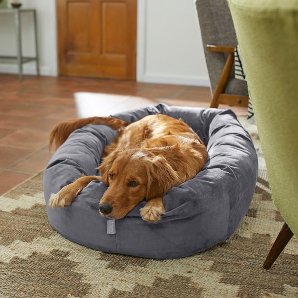 Frisco Velvet Round Bolster Dog Bed w/Removable Cover, Gray, X-Large slide 1 of 5