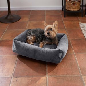 Frisco Velvet Rectangular Bolster Cat & Dog Bed, Gray, Medium
