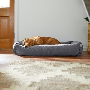 Frisco Velvet Rectangular Bolster Cat & Dog Bed, Gray, X-Large