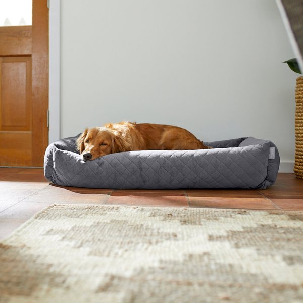 FRISCO Velvet Round Bolster Dog Bed w/Removable Cover, Gray, XXLarge