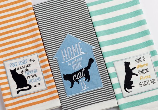Design Imports Home Is Where Someone Purrs To Greet You Embellished Dish Towel