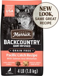 Merrick Backcountry Raw Infused Grain-Free Chicken-Free Pacific Catch Recipe Dry Dog Food, 4-lb bag