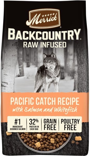 Merrick Backcountry Raw Infused Grain-Free Chicken-Free Pacific Catch Recipe Dry Dog Food, 4-lb bag slide 1 of 9