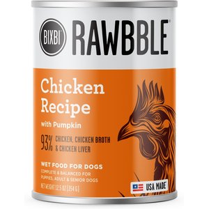 BIXBI RAWBBLE Chicken & Pumpkin Recipe Wet Dog Food, 12.5-oz can, case of 12