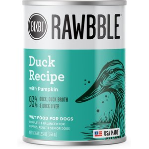 BIXBI RAWBBLE Duck & Pumpkin Recipe Wet Dog Food, 12.5-oz can, case of 12