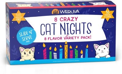 Weruva Slide N' Serve Paté 8 Crazy Cat Nights Variety Pack Grain-Free Cat Food Pouches, 5.5-oz, case of 16, slide 1 of 1