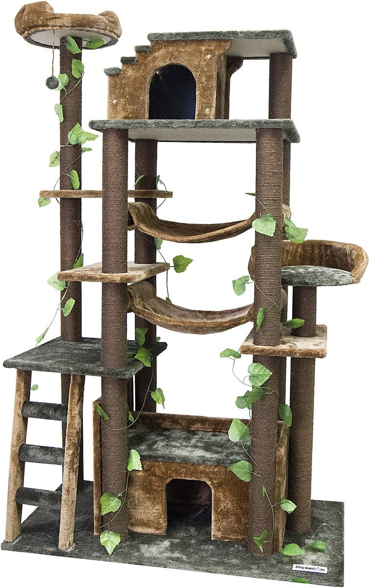 KITTY MANSIONS Amazon Cat Tree, Green/Brown