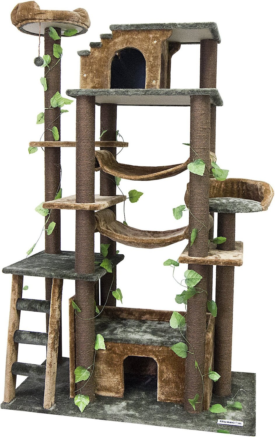 KITTY MANSIONS Amazon Cat Tree, Green/Brown