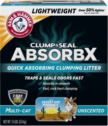 Arm & Hammer Litter Clump & Seal AbsorbX Absorbing Unscented Multi-Cat Cat Litter, 15-lb box