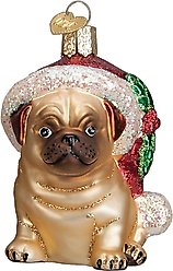 Old World Christmas Holly Hat Pug Glass Tree Ornament 