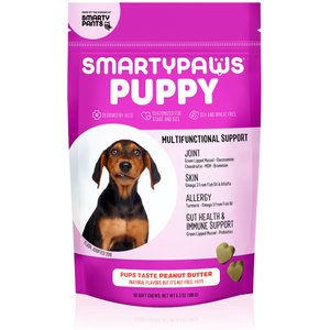 SmartyPaws Puppy Multifunctional Support Peanut Butter Flavor Dog Supplement, 60 count