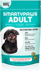 SmartyPaws Adult Multifunctional Support Peanut Butter Flavor Dog Supplement, 60 count
