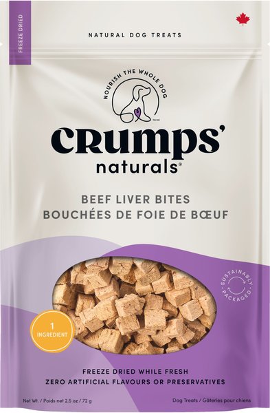 Crumps' Naturals Beef Liver Bites Grain-Free Freeze-Dried Dog Treats, 2.3-oz bag slide 1 of 6