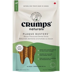 Crumps' Naturals Plaque Busters Bacon Flavor Dental Dog Treats, 3.2-oz bag, Count Varies