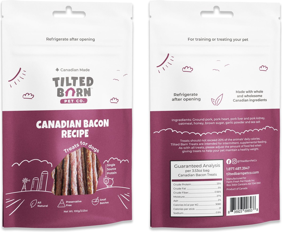 TILTED BARN PET COMPANY Canadian Bacon Recipe Dog Treats, 3.53oz bag