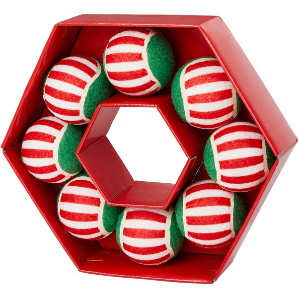 Frisco Holiday Festive Fetch Santa Squeaky Tennis Ball Dog Toy, 2 count