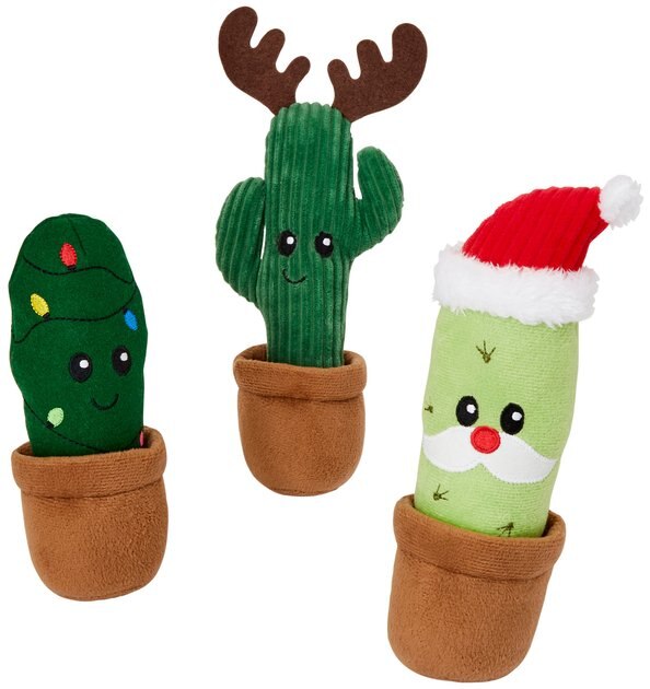 Frisco Holiday Cactus Plush Squeaky Dog Toy, 3 count