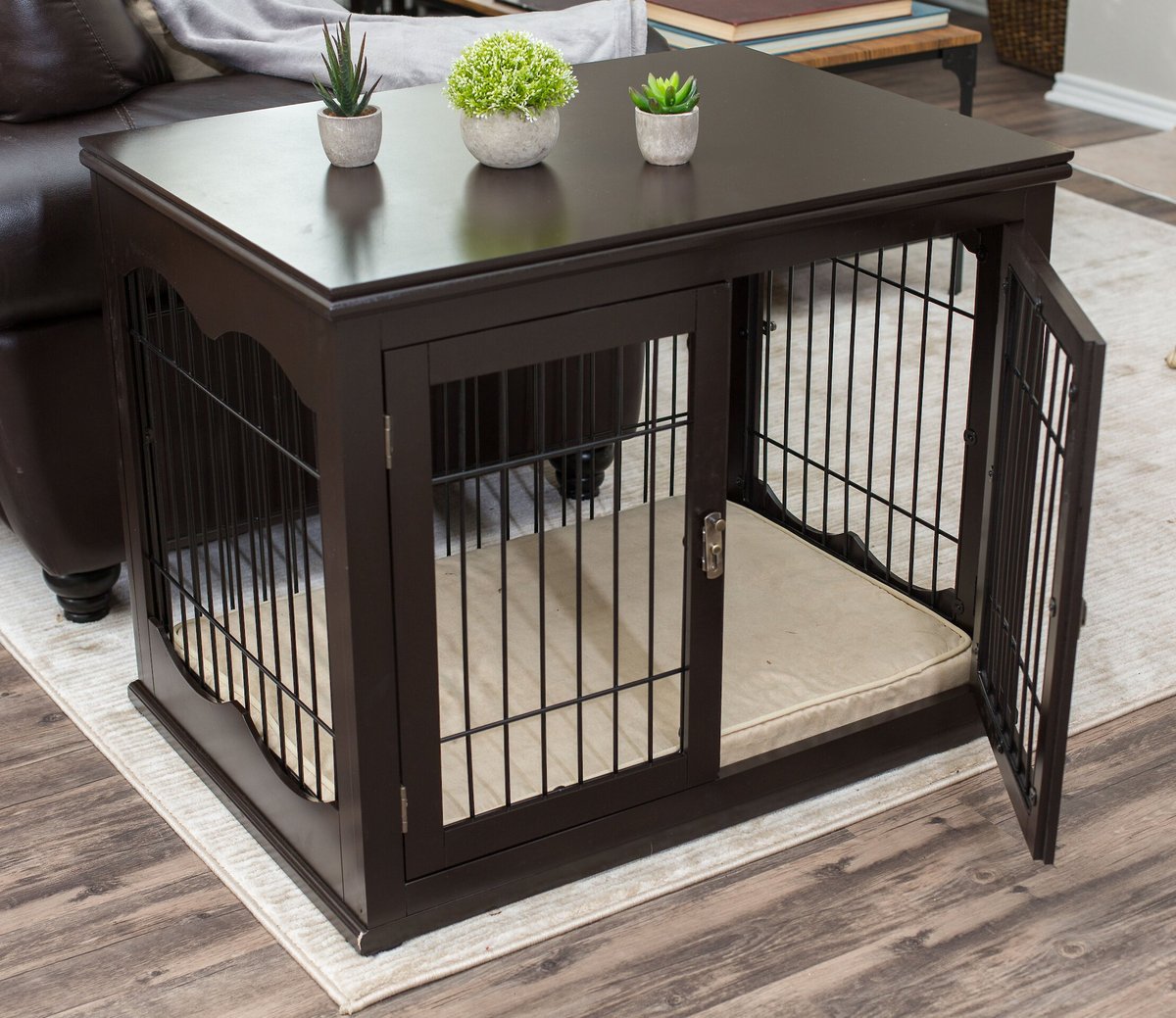 INTERNET'S BEST Double Door Furniture Style Dog Crate & End Table