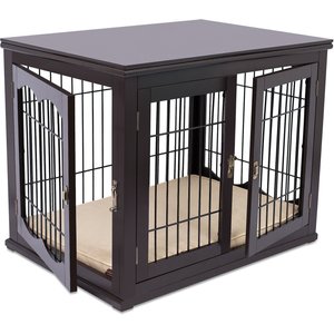Internet's Best Double Door Furniture Style Dog Crate & End Table, Espresso, 32 inch