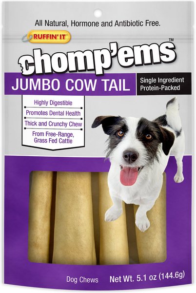 RUFFIN' IT Chomp'ems Jumbo Cow Tail Chew Dog Treat, 12-in