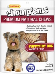 RUFFIN' IT Chomp'ems Premium Natural Chews Variety Pack Puppy Dog Bone Treats, 7 count