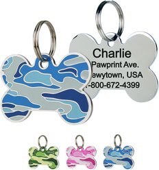 GoTags Camo Personalized Dog ID Tag, Bone Shape, Blue, Small